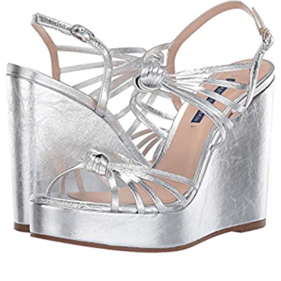 New Stuart Weitzman Saffron Silver Platform Wedge Sandals New Beyoncé Style 9 US - Picture 2 of 6